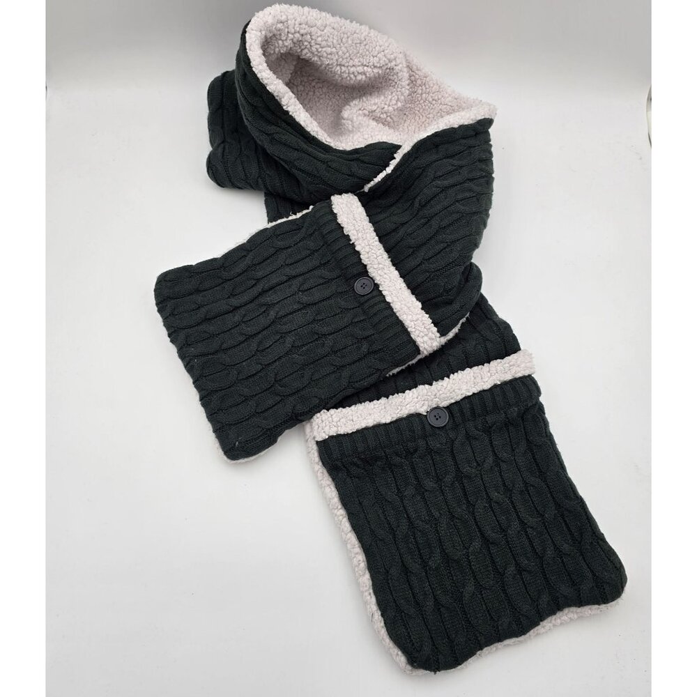 Knitted Cable Knit Scarf With Pockets For Women Dark Green Fleece Lined Warm